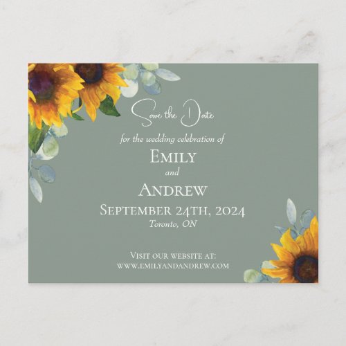 Elegant Sunflowers Watercolor Greenery Sage Green Invitation Postcard