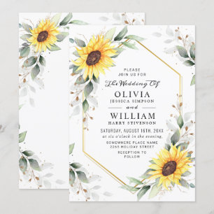 Elegant Sunflowers Watercolor Greenery Wedding Invitation