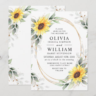 Elegant Sunflowers Watercolor Greenery Wedding Invitation