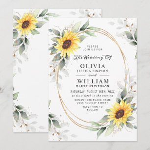 Elegant Sunflowers Watercolor Greenery Wedding Invitation