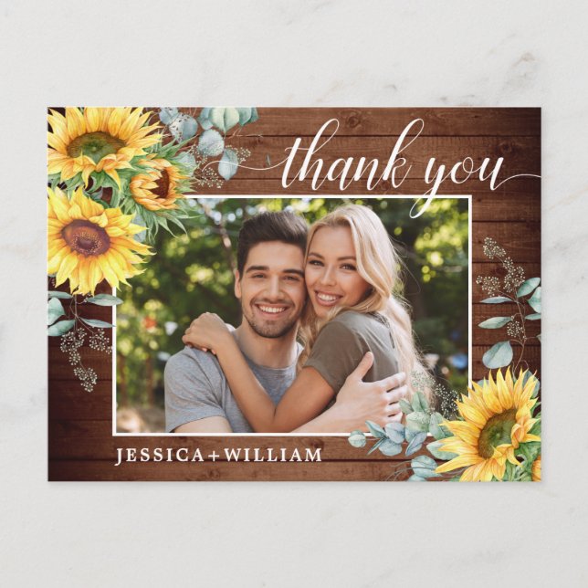 Elegant Sunflowers Wedding Floral Thank You Postcard (Front)