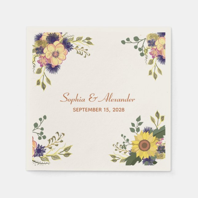 Elegant Sunflowers Wedding Napkins (Front)