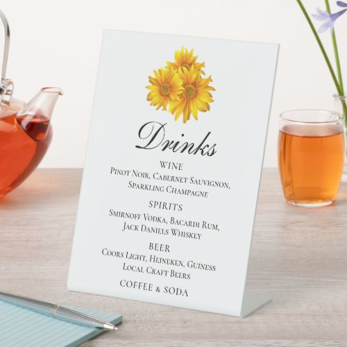 Elegant Sunflowers Yellow Floral Wedding Bar Drink Pedestal Sign