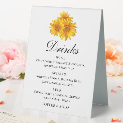 Elegant Sunflowers Yellow Floral Wedding Bar Drink Table Tent Sign