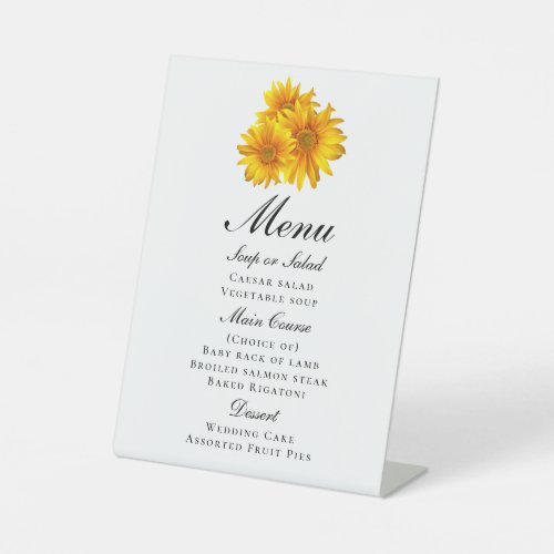 Elegant Sunflowers Yellow Floral Wedding Menu  Pedestal Sign