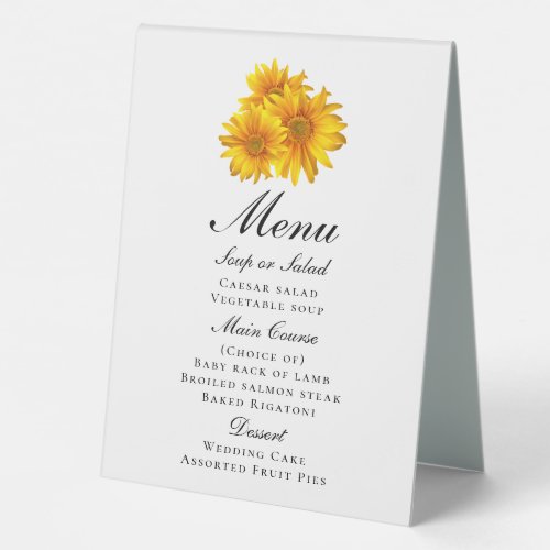 Elegant Sunflowers Yellow Floral Wedding Menu  Table Tent Sign