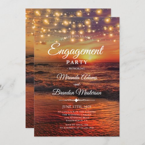 Elegant Sunset Beach Light Summer Engagement Party Invitation