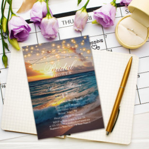Elegant Sunset Beach String Lights Bridal Shower Invitation