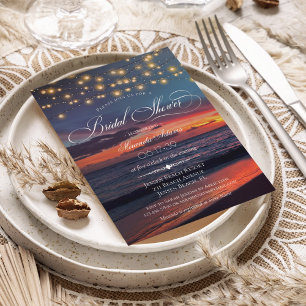 Elegant Sunset Beach String Lights Bridal Shower Invitation