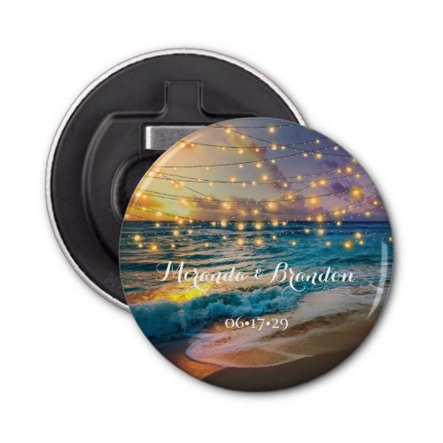 Elegant Sunset Beach String Lights Summer Wedding  Bottle Opener