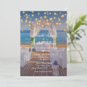 Elegant Sunset Beach String Lights Summer Wedding Invitation (Standing Front)