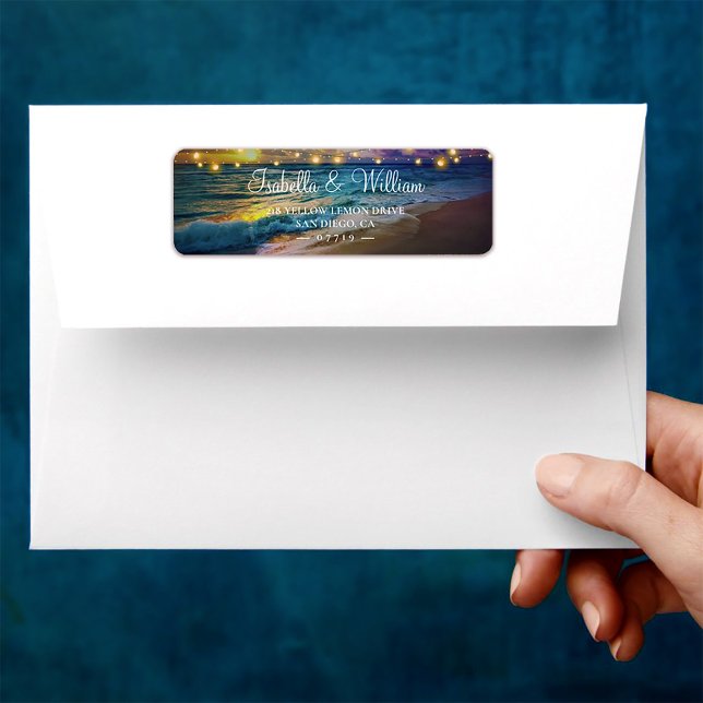 Elegant Sunset Beach String Lights Summer Wedding  Label (Creator Uploaded)