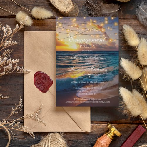 Elegant Sunset Beach Summer Engagement Party Invitation