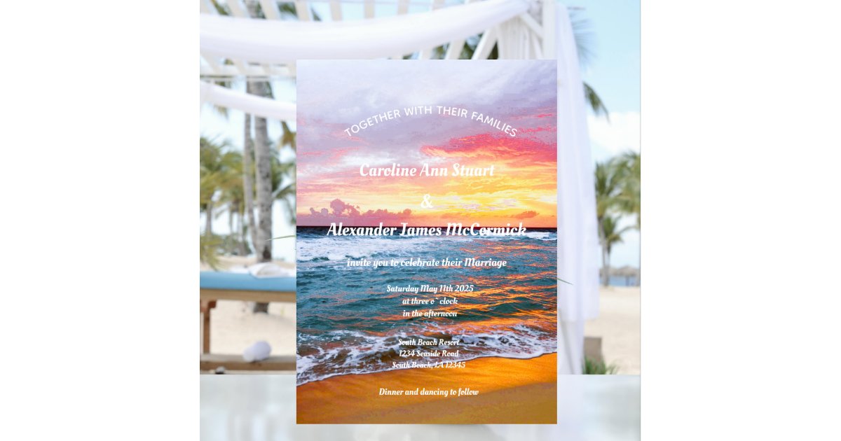 Elegant Sunset Beach Summer Nautical Wedding  Invitation