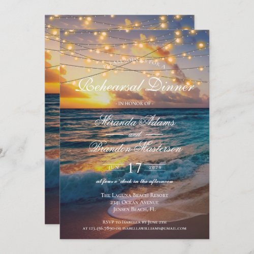 Elegant Sunset Beach Summer Rehearsal Dinner Invitation