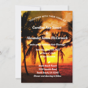 Elegant Sunset Beach Summer Tropical Wedding  Invitation