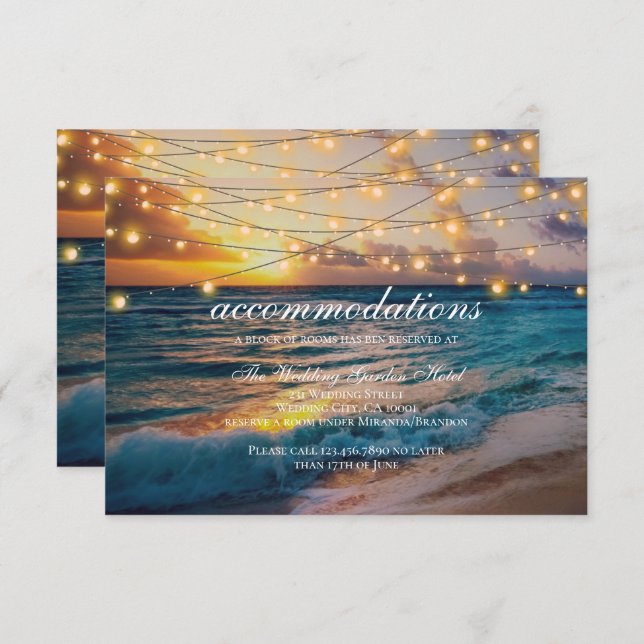 Elegant Sunset Beach Summer Wedding Accommodations Enclosure Card (Front/Back)