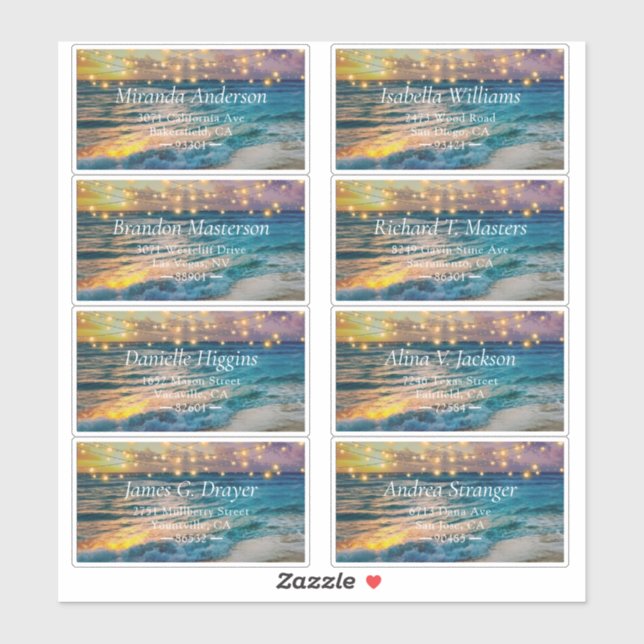 Elegant Sunset Beach Summer Wedding Address Label (Sheet)