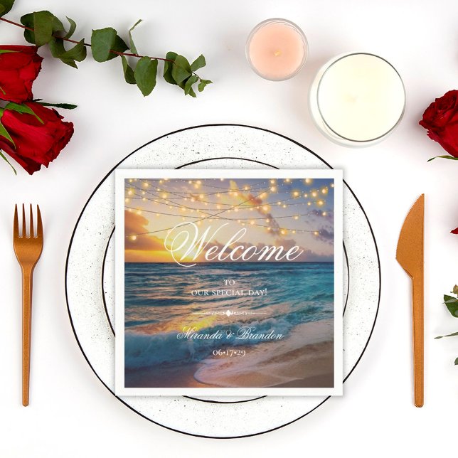 Elegant Sunset Beach Summer Wedding Napkins (Creator Uploaded)