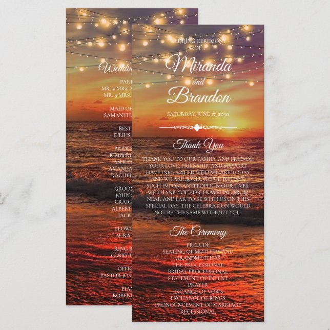 Elegant Sunset Beach Summer Wedding Program Card (Front/Back)