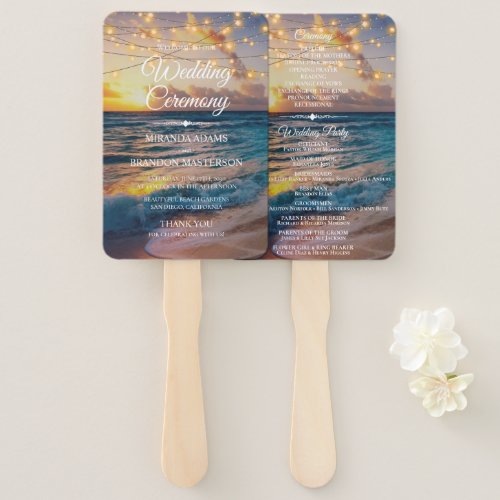 Elegant Sunset Beach Summer Wedding Program Hand Fan