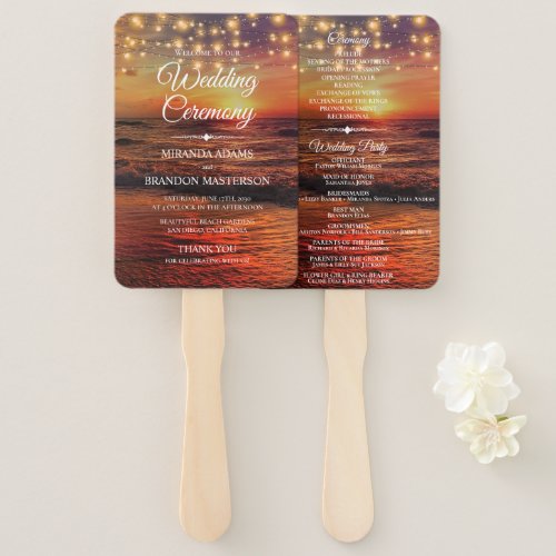 Elegant Sunset Beach Summer Wedding Program Hand Fan