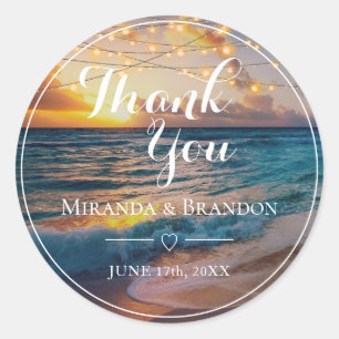 Elegant Sunset Beach Summer Wedding Thank You Clas Classic Round Sticker
