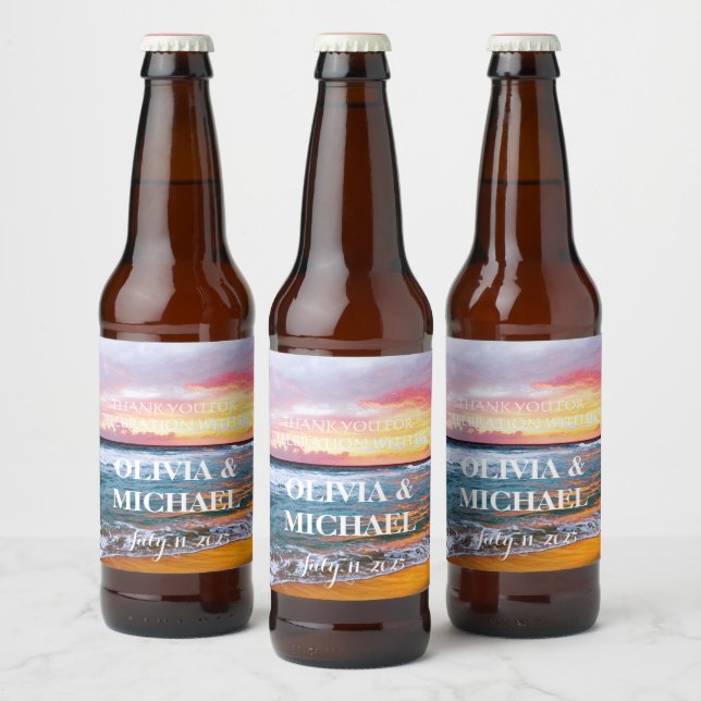 Elegant Sunset Beach Tropical Summer Elegant Beer Bottle Label (Bottles)