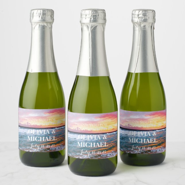Elegant Sunset Beach Tropical Summer Elegant Sparkling Wine Label (Bottles)