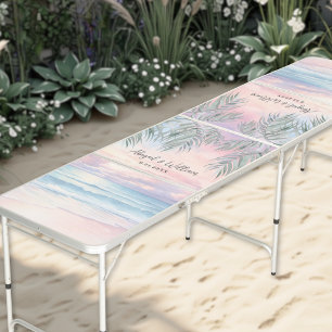 Elegant Sunset Beach Wedding Beer Pong Table