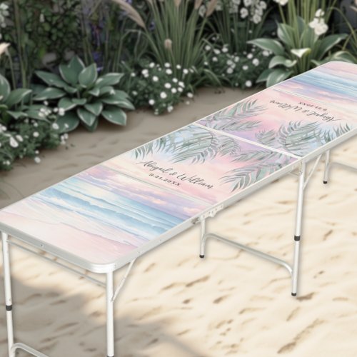 Elegant Sunset Beach Wedding Beer Pong Table