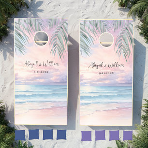 Elegant Sunset Beach Wedding Cornhole Set