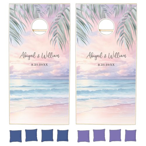 Elegant Sunset Beach Wedding Cornhole Set
