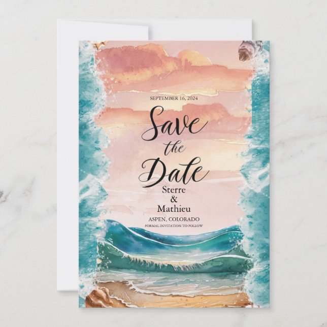 Elegant Sunset Beach Wedding Save The Date (Front)