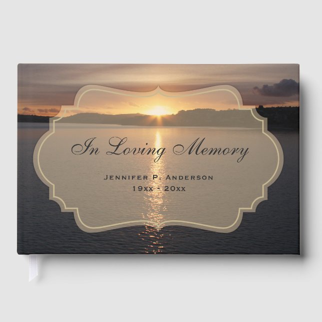 Elegant Sunset Funeral Guest Book (Front)