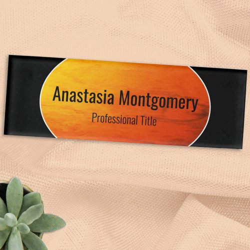 Elegant Sunset Orange Oval Art Black Text Name Tag