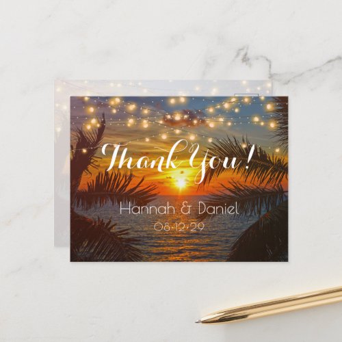 Elegant Sunset Palm Beach Summer Wedding Thank You Postcard