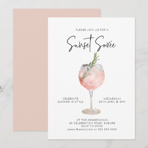 Elegant Sunset Soiree Drinks Cocktail Party Pink Invitation