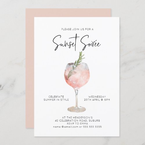 Elegant Sunset Soiree Drinks Cocktail Party Pink Invitation