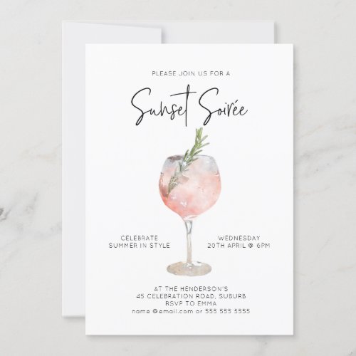 Elegant Sunset Soiree Drinks Cocktail Party Pink Invitation