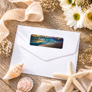Elegant Sunset String Lights Beach Wedding Address Label