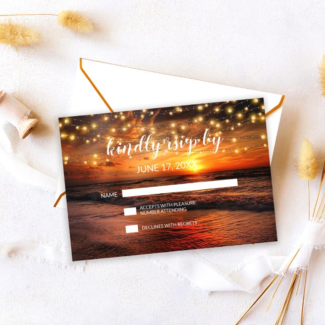 Elegant Sunset Summer Beach Wedding RSVP Card (Creator Uploaded)