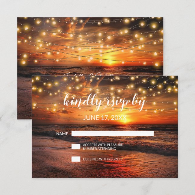 Elegant Sunset Summer Beach Wedding RSVP Card (Front/Back)