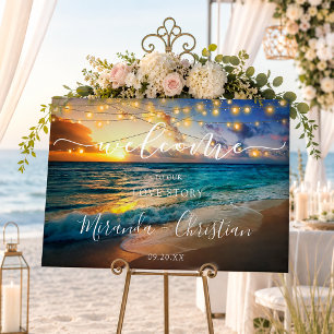 Elegant Sunset Tropical Ocean Beach Wedding Sign