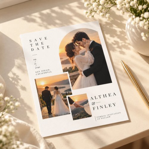 Elegant Sunset Wedding Three Photo Collage Save The Date
