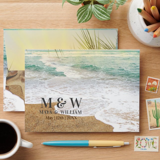 Elegant Sunshine And Blue Ocean Beach Envelope (Desk)