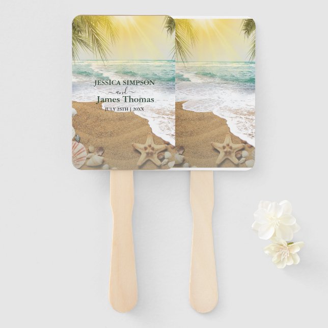 Elegant Sunshine And Blue Ocean Beach Hand Fan (Front and Back)