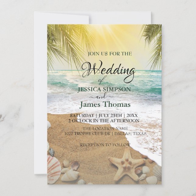Elegant Sunshine And Blue Ocean Beach Invitation (Front)