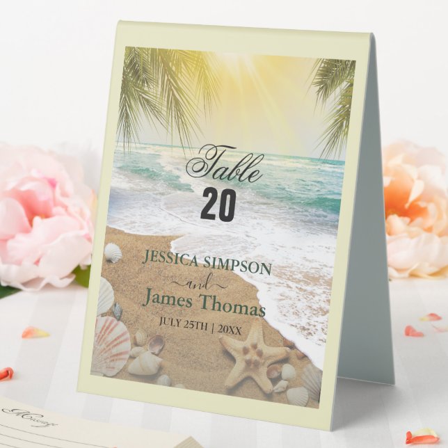 Elegant Sunshine And Blue Ocean Beach Table Tent (In SItu (Wedding))