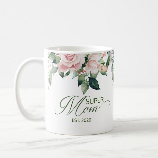 Elegant Super Mom Floral Script Mother's Day Coffee Mug (Left)